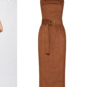 Strapless suede dress with belt